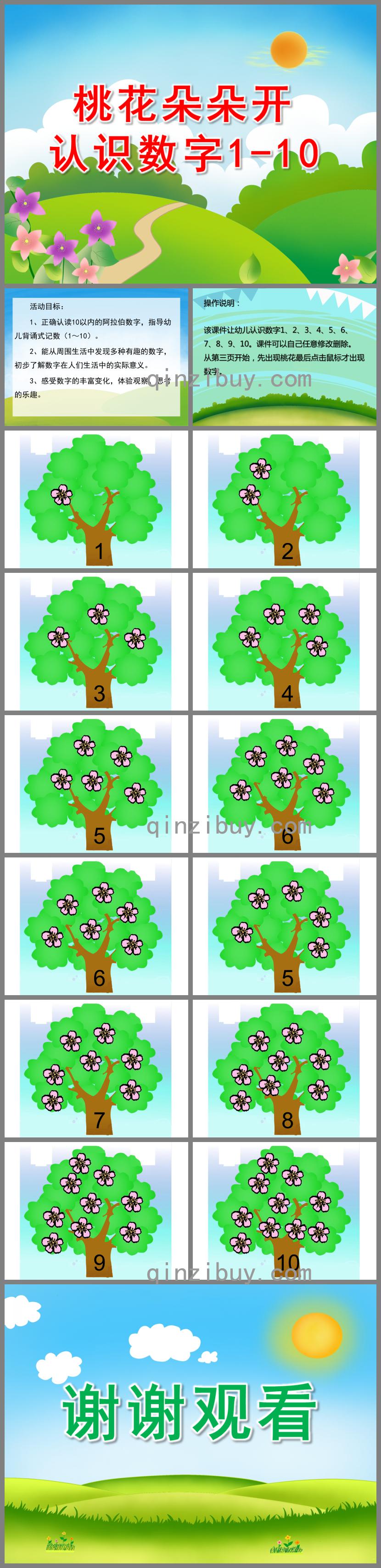 小班数学活动桃花朵朵开认识数字1-10PPT课件