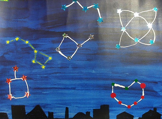 幼儿园大班美术造型:夜空里的星座-幼儿园大班