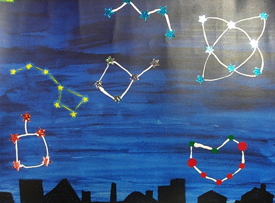 幼儿园大班美术教案:夜空里的星座