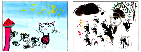 幼儿园大班中国画教案：猫和老鼠