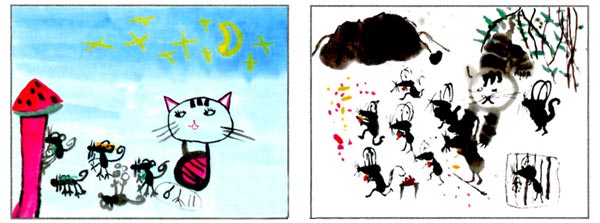 幼儿园大班中国画教案:猫和老鼠
