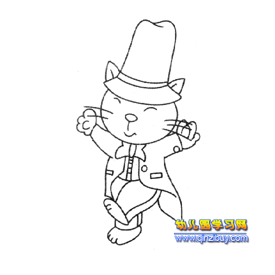 戴帽子的小猫简笔画-幼儿园教案网