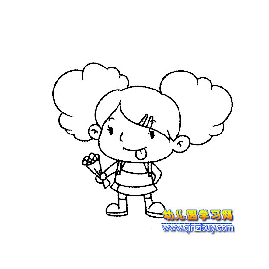 简笔画:拿着花的小女孩