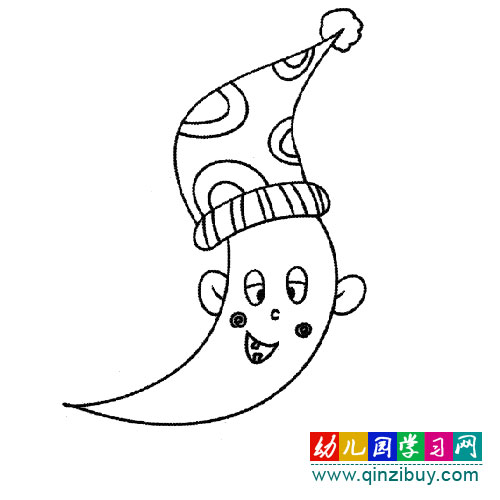 简笔画:戴帽子的月亮2