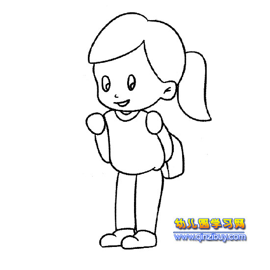 上学的小女孩(简笔画)幼儿园学网