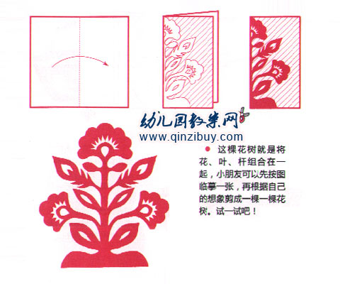 幼儿园手工制作剪纸:花树